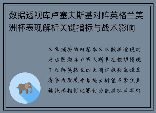 数据透视库卢塞夫斯基对阵英格兰美洲杯表现解析关键指标与战术影响
